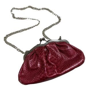 Vintage Faux Snakeskin Red Kiss Lock Shoulder Crossbody Bag Purse Retro Coquette